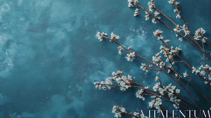 White Blossoms Against Teal Water Surface.