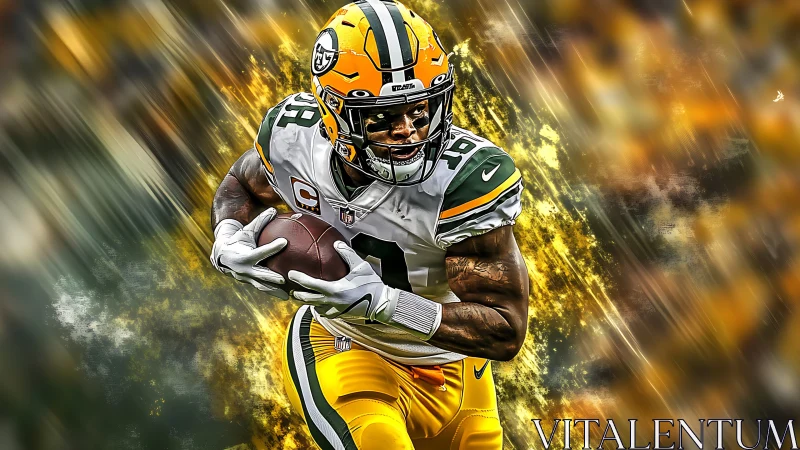 High-saturation digital painting of Green Bay ball carrier in motion