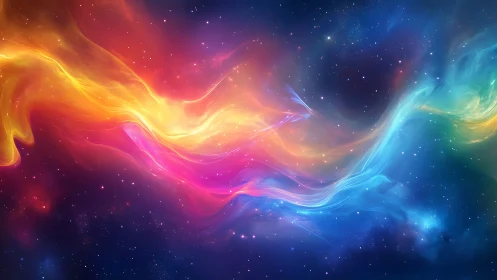 Multicolor interstellar nebula ribbon with luminous stellar field