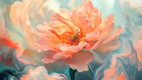 Soft coral blossom opens gently in a dreamy pastel glow