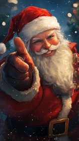 Dynamic close-up digital portrait of Santa in snowfall.