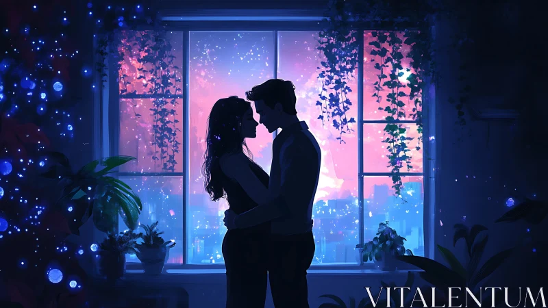 Two Hearts Share a Romantic Moment by Glowing City Lights