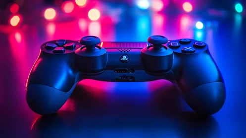 Neon-Glowing Gaming Controller in Vibrant Light.