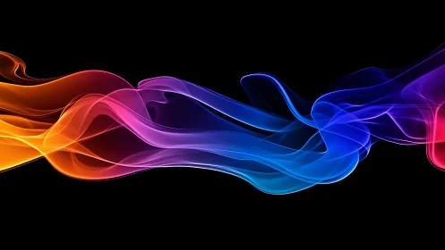 Chromatic light waves flowing across deep black background.