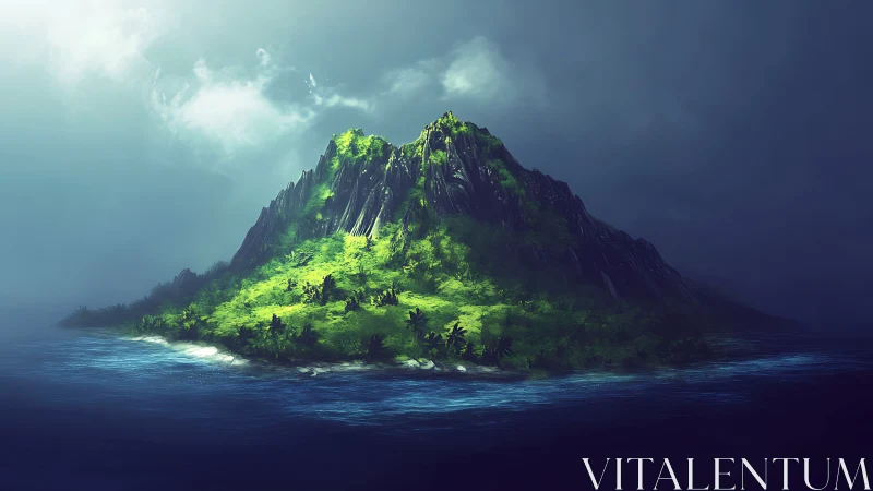 Verdant Island Basalt Formation Emerging From Abyssal Ocean Waters.