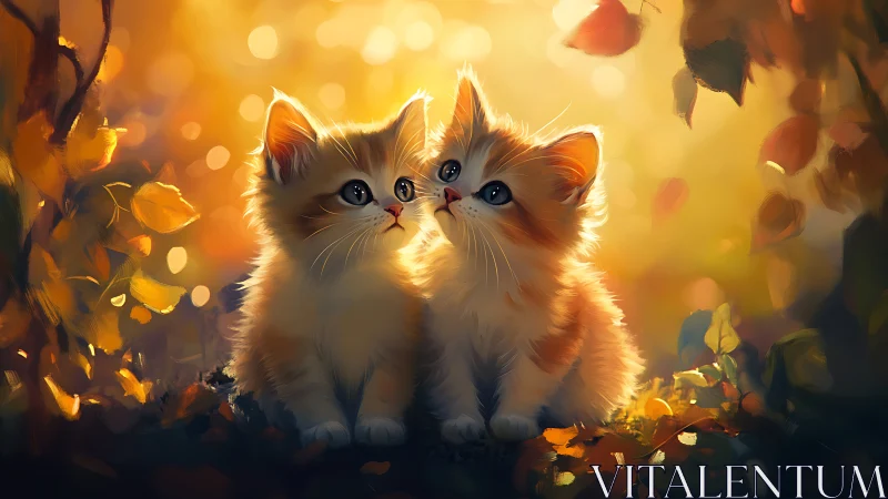 Two Curious Kittens Bathed in Golden Autumn Light.