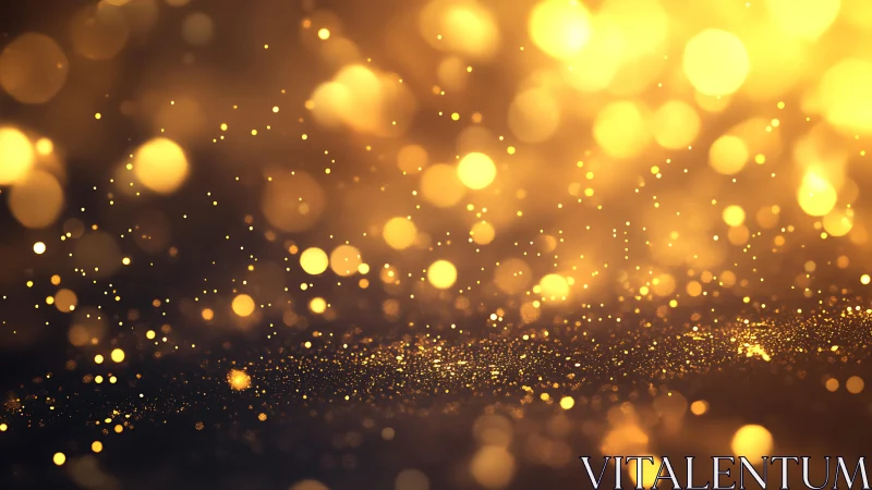 Sparkling golden bokeh lights with glitter effect, abstract festive style.