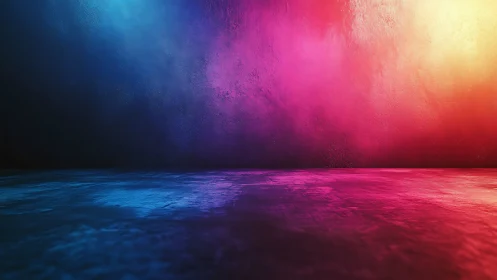 Chromatic gradient studio backdrop with textured concrete floor.