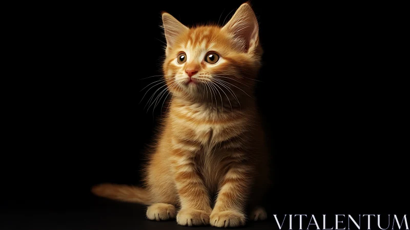 Amber Tabby Kitten Studio Portrait Against Charcoal.