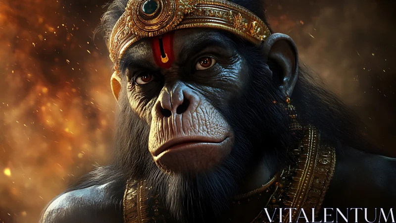 Digital render shows ornate simian figure in frontal view