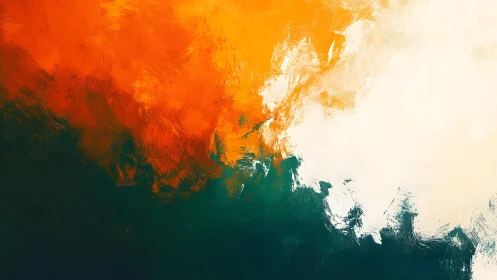 Bold Abstract Painting with Orange, Green, and White Brushstrokes.