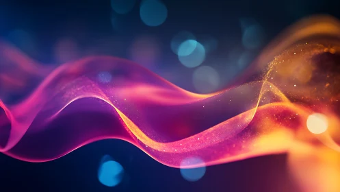 Vibrant flowing light waves with soft bokeh background.