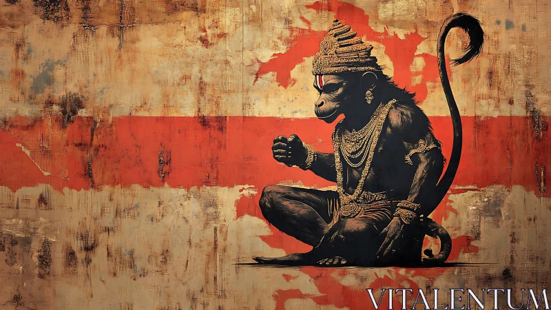 Golden monkey guardian resting in a storm of rustic color.