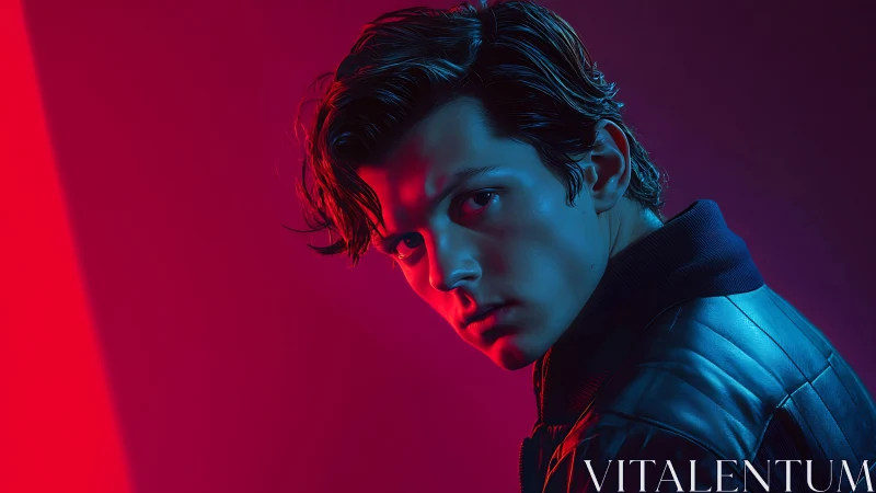 Moody neon portrait of young man in cinematic lighting.