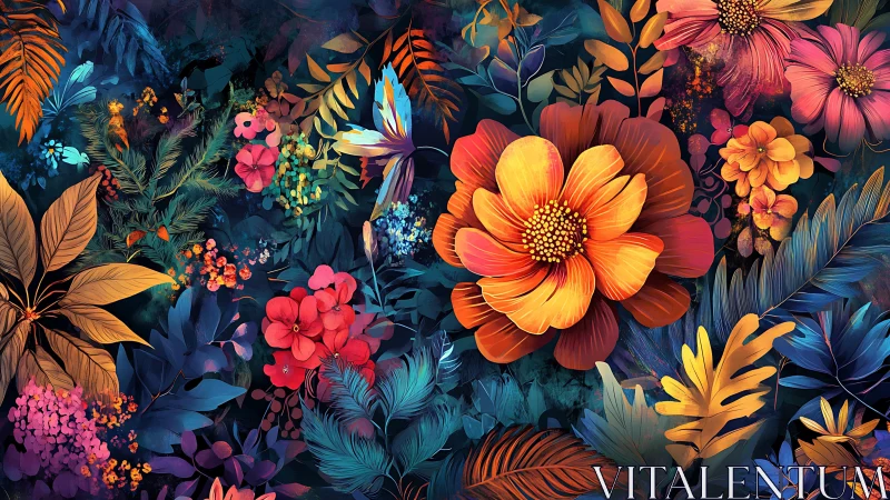 Luminous Jungle Blossoms in a Dreamy Night Garden.