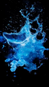 Lively blue water splash dancing against deep night sky.