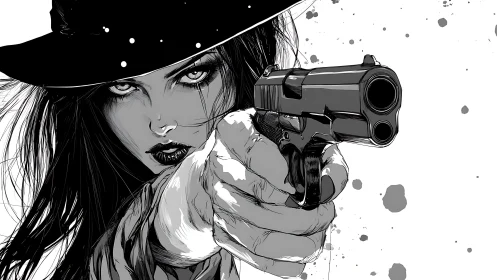 Steel-eyed gunslinger stares down fate in stark inked noir.