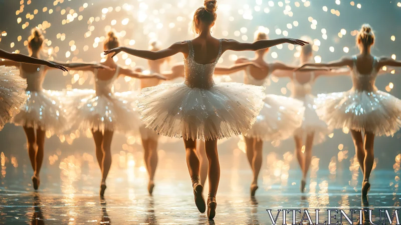 Backlit ballerinas execute synchronized stage formation