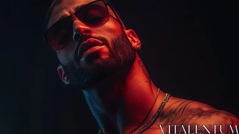 Male portrait in colored side lighting with sunglasses.