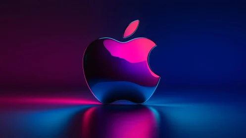 3D Apple Logo with Neon Glow in Futuristic Digital Art Style.