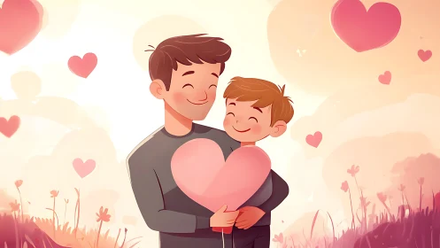 Father and Child Heart Connection Illustration.