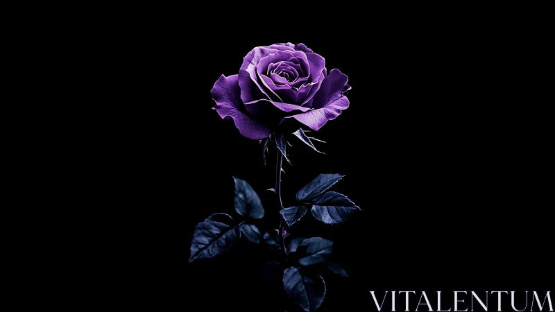 Purple Rose Against Black with Deep Blue Foliage