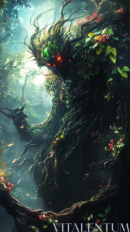 Forest entity formed from twisted roots and foliage.