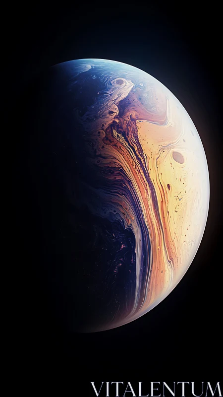 Swirling gas giant planet with molten aurora bands glow