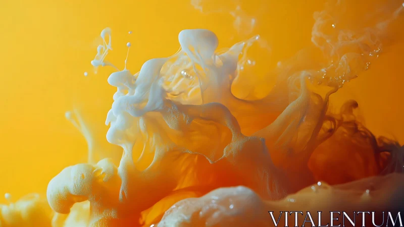 High-speed macro capture of white fluid dispersion in orange medium