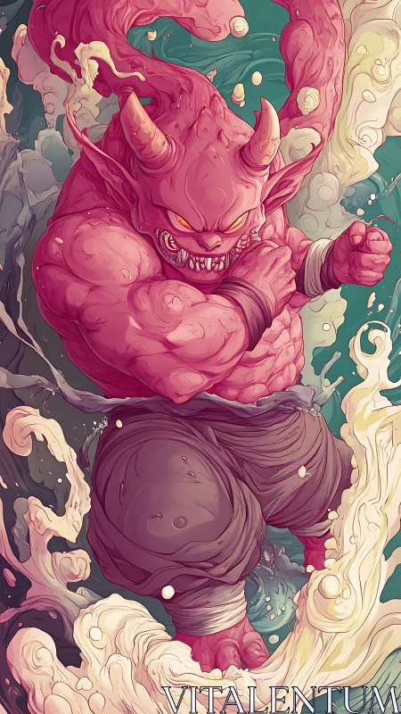 Demonic genie materializes in swirling pastel vapor dynamics