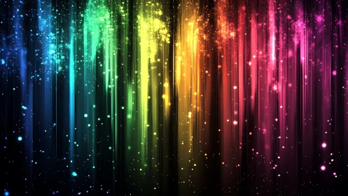 Vertical neon light streaks in full rainbow color spectrum.