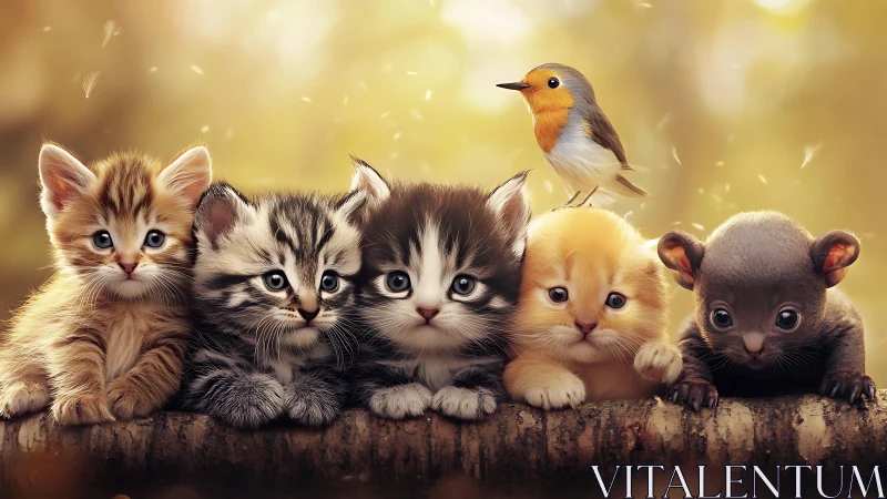Kittens and Bear Cub with Robin: Gentle Wildlife Gathering.
