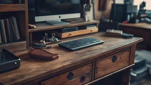 Sunlit wooden workspace cradles digital calm and quiet focus.