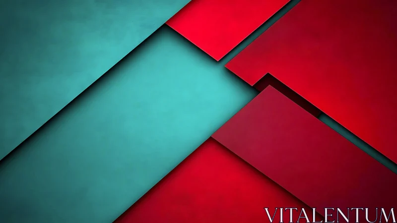 Teal and crimson planes intersect in sharp geometric tension.