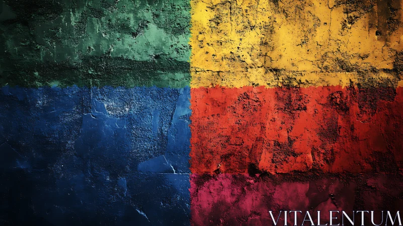 Textured wall divided into bold distressed color blocks.