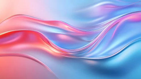 Iridescent liquid waves flow across a soft pastel horizon