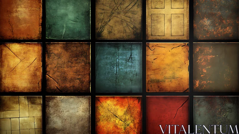 Textured color grid with distressed vintage surface blocks.