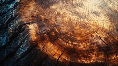 Close-up of Tree Trunk Rings in Warm Natural Lighting, Rustic Style.
