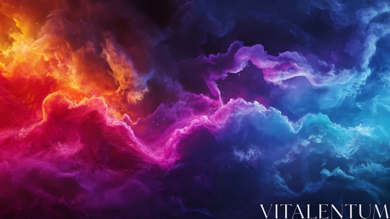 Multicolored volumetric clouds form dense abstract gradient