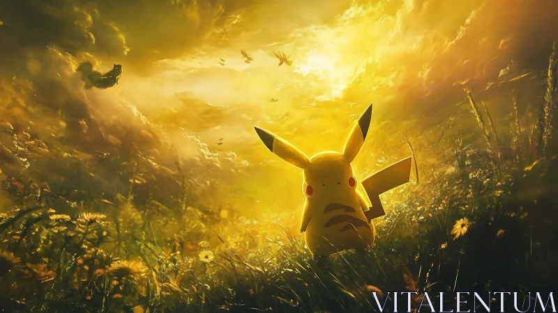 Sunlit electric wanderer quietly crowns a stormy meadow