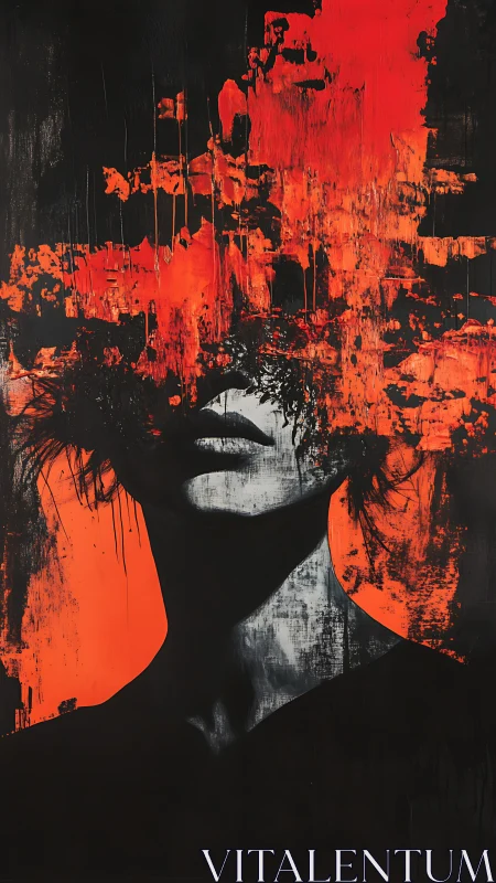 Abstract portrait dissolves into aggressive red paint fields