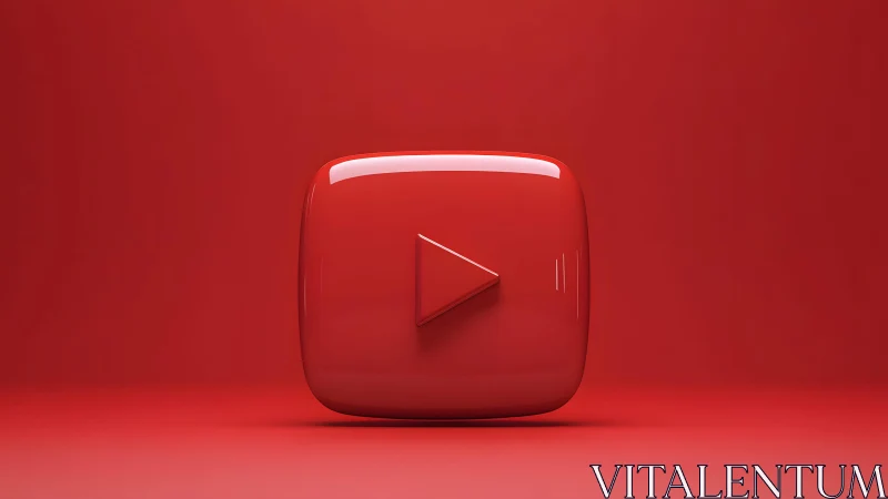 Glossy 3D YouTube Play Button Icon on Red Minimal Background.