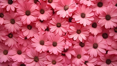 Pink Daisies with Brown Centers in Dense Floral Arrangement.