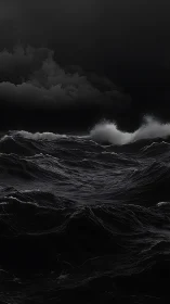 Midnight waves rehearse thunderous lines beneath brooding clouds