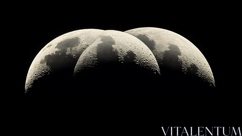 Triplicate crescent moons aligned in stark cosmic contrast.