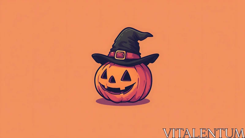 Flat digital jack-o-lantern with witch hat illustration.