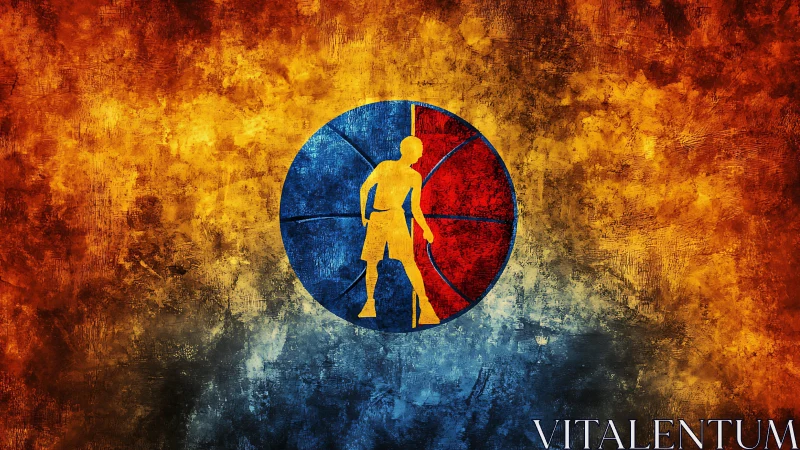 Chromatic Silhouette Figure Within Segmented Circle on Grunge Textured Background