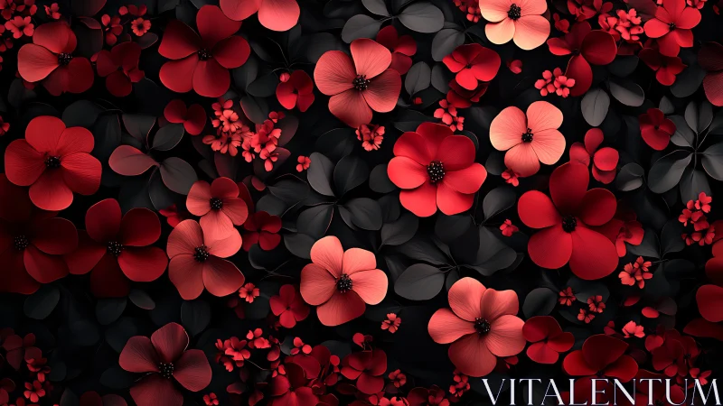 Red and Black Flowers in Dark 3D Digital Composition