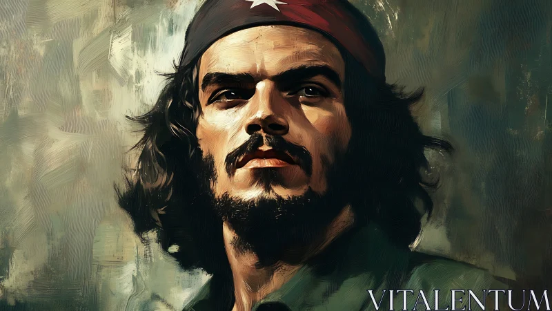 Portrait of determined long haired man in painterly style