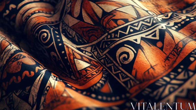 Sun-warmed tribal fabric waves with carved shadowed geometry.